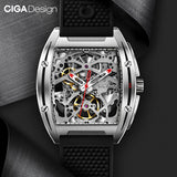 CIGA Design Z Series Stainless Steel Automatic Mechanical Skeleton Watch - Black