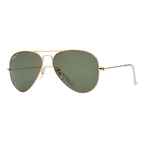 Ray-Ban Aviator Polarized RB3025 Sunglasses - Gold/Green Angle