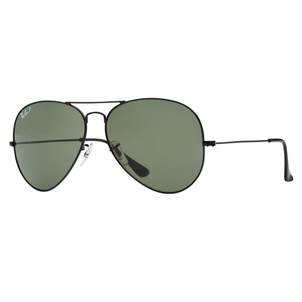 Ray-Ban Aviator Polarized RB3025 Large Sunglasses - Black/Green Angle