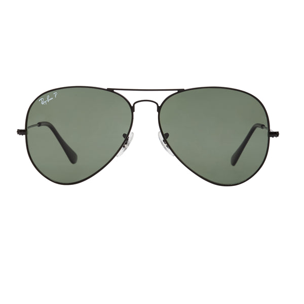Ray-Ban Aviator Polarized RB3025 Large Sunglasses - Black/Green Front