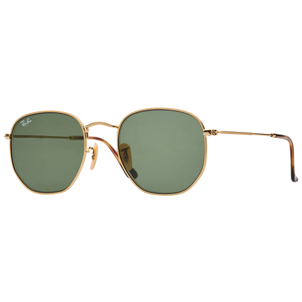 Ray-Ban Hexagonal RB3548N Sunglasses - Gold/Green Angle