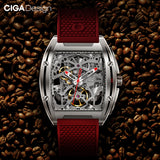 CIGA Design Z Series Stainless Steel Automatic Mechanical Skeleton Watch - Red
