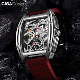 CIGA Design Z Series Stainless Steel Automatic Mechanical Skeleton Watch - Red