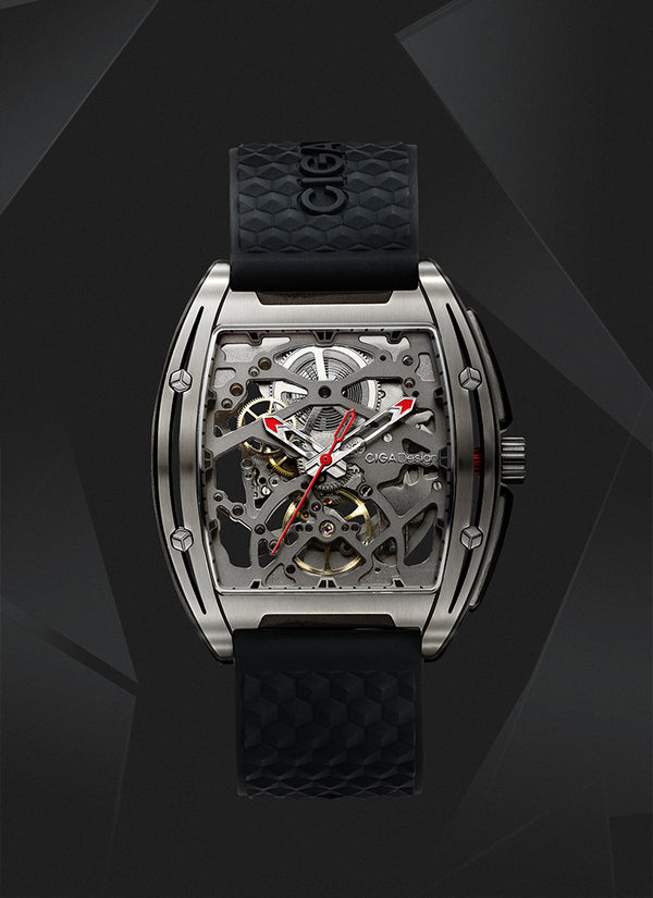 CIGA Design Z Series Titanium Automatic Mechanical Skeleton Watch - Black