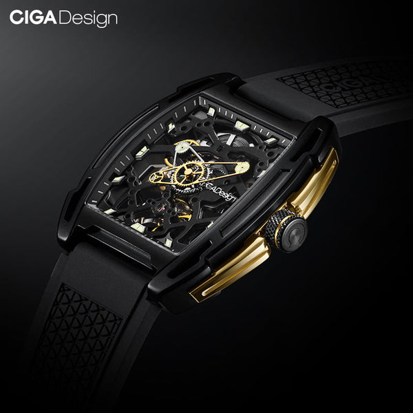 CIGA Design Z Series Exploration Automatic Mechanical Skeleton Watch - Black/Gold