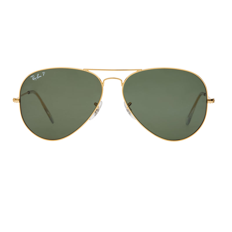 Ray-Ban Aviator Polarized RB3025 Large Sunglasses - Gold/Green Front