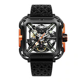 CIGA Design X Series Stainless Steel Automatic Mechanical Skeleton Watch - Black/Orange
