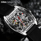 CIGA Design Z Series Stainless Steel Automatic Mechanical Skeleton Watch - Black