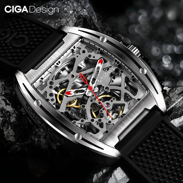 CIGA Design Z Series Stainless Steel Automatic Mechanical Skeleton Watch - Black
