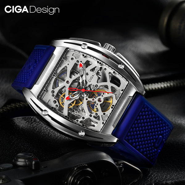 CIGA Design Z Series Stainless Steel Automatic Mechanical Skeleton Watch - Blue