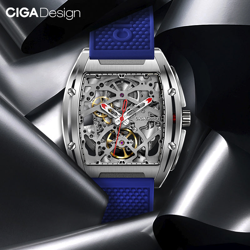 CIGA Design Z Series Stainless Steel Automatic Mechanical Skeleton Watch - Blue