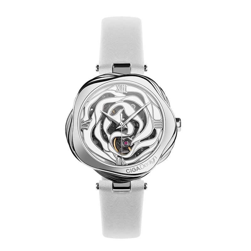 CIGA Design R Series Danish Rose Automatic Mechanical Skeleton Watch - White/Silver
