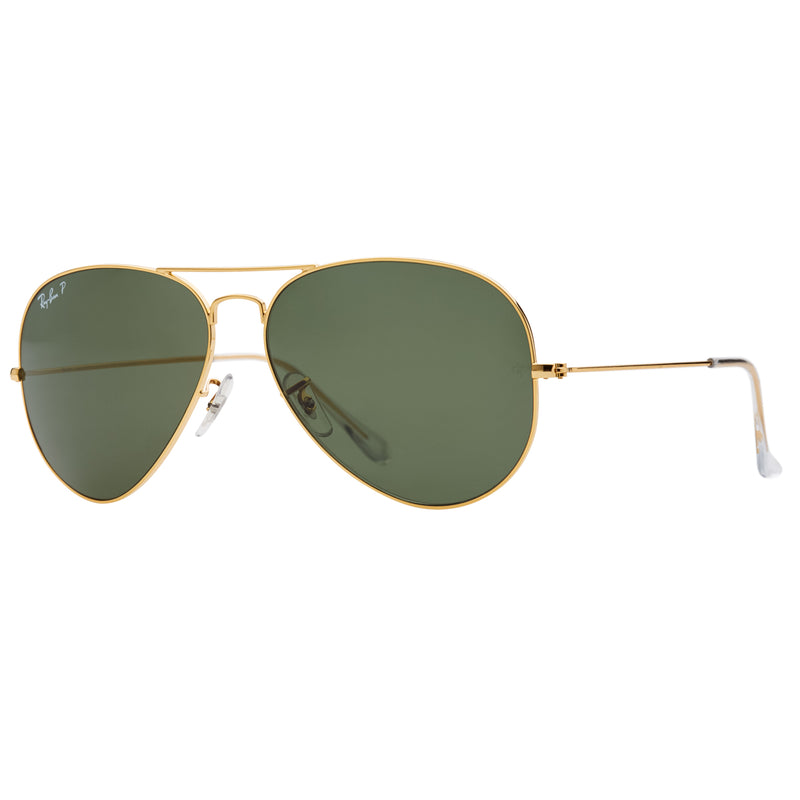 Ray-Ban Aviator Polarized RB3025 Large Sunglasses - Gold/Green Angle