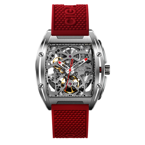 CIGA Design Z Series Stainless Steel Automatic Mechanical Skeleton Watch - Red