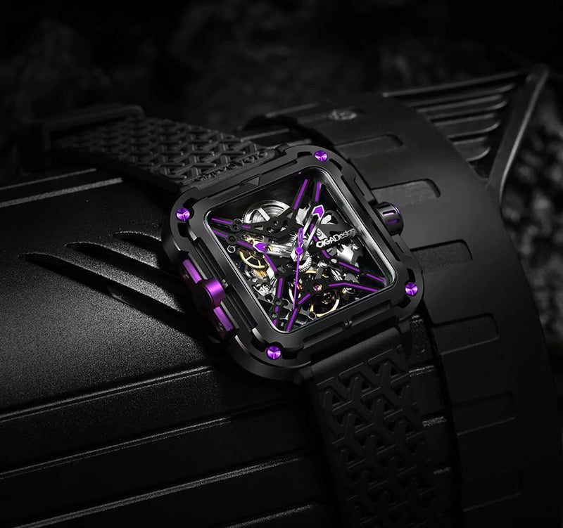 CIGA Design X Series Stainless Steel Automatic Mechanical Skeleton Watch Black/Purple
